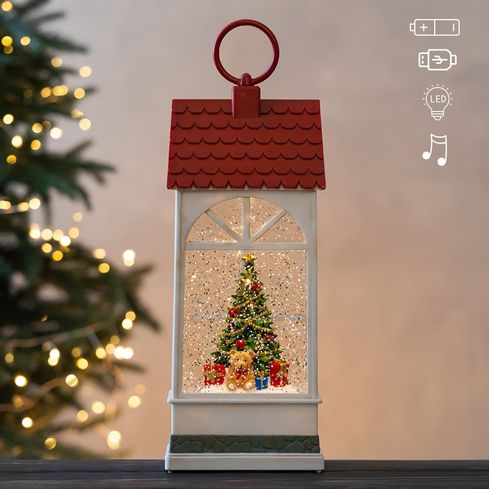Новорічний ліхтар із підсвічуванням та музикою Новорічна ялинка 31 см 19240-008