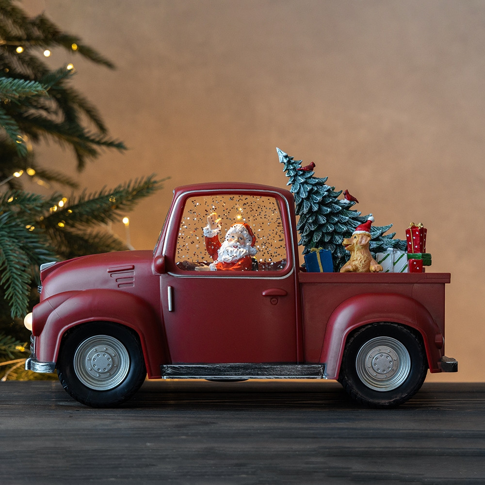 Новорічний ліхтар із підсвічуванням та музикою Санта на машині 17х28,5 см 19240-024, фото 1