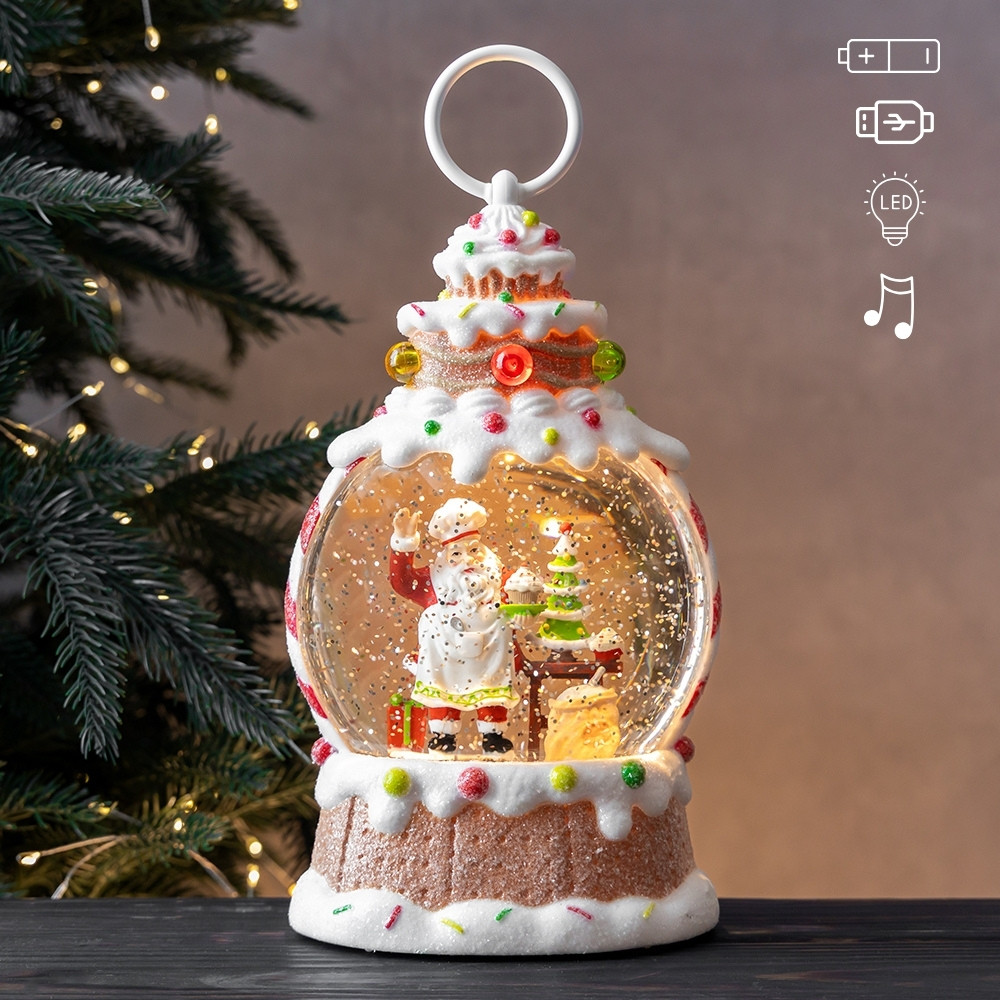 Новорічний ліхтар із підсвічуванням та музикою Пряничний Санта 26 см 19240-017, фото 1