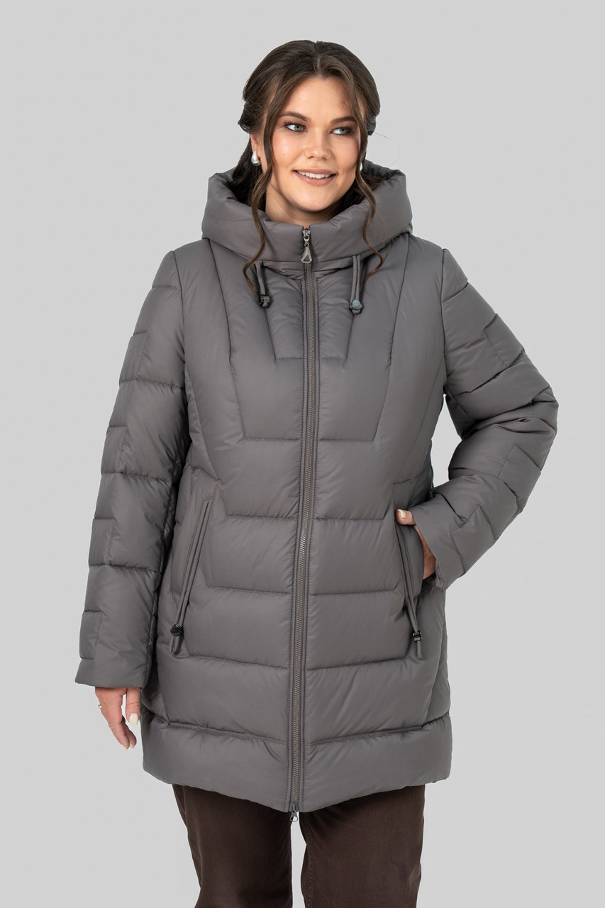 Модний зручний жіночий пуховик з капюшоном, гарна зимова жіноча куртка батальні розміри, фото 1