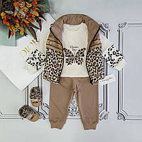 Дитячий бежевий костюм трійка з жилетом Діор для дівчини