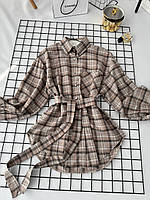 Женская рубашка с поясом фланель