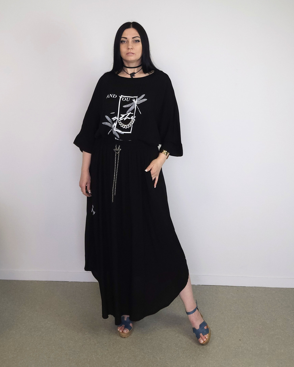 Костюм літній жіночий (футболка та спідниця) чорний. XL, XXL, 3XL, фото 1