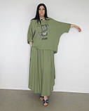 Костюм літній жіночий (футболка та спідниця) зелений. XL, XXL, 3XL, фото 3
