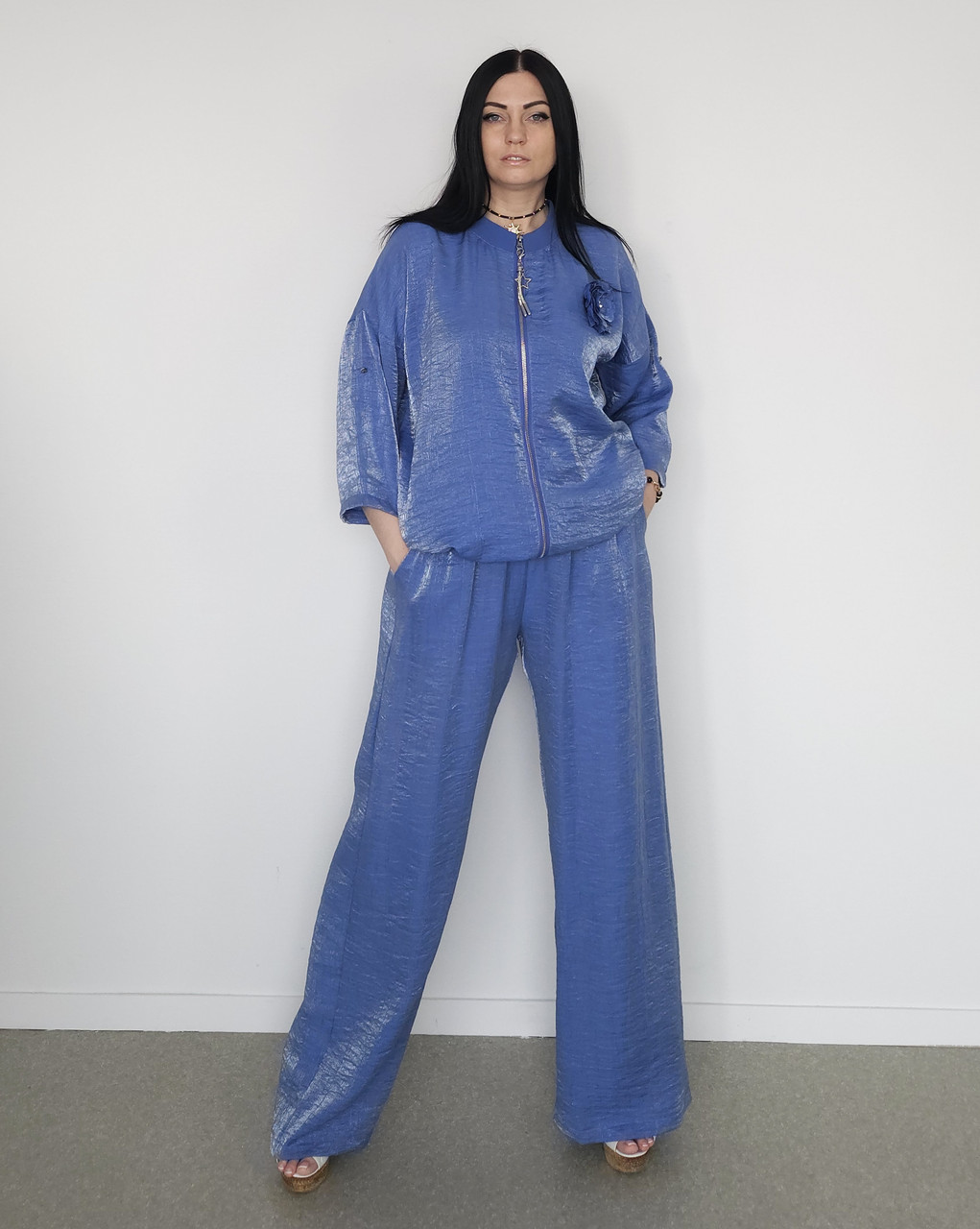 Костюм літній жіночий (кофта та брюки) синій. XL, XXL, 3XL, фото 1