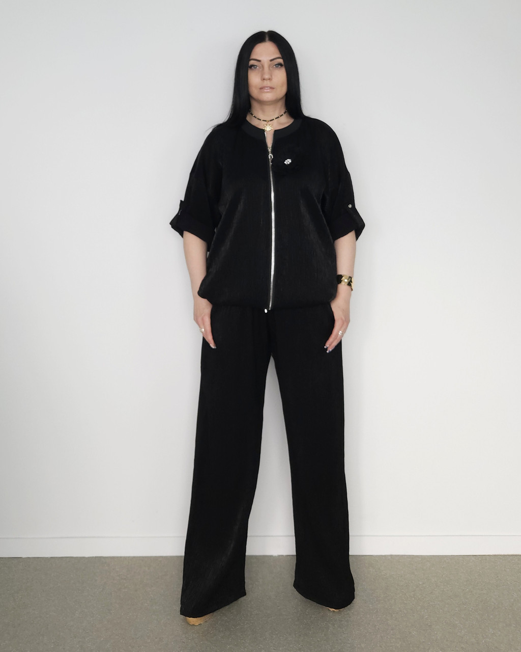 Костюм літній жіночий (кофта та брюки) чорний. XL, XXL, 3XL, фото 1