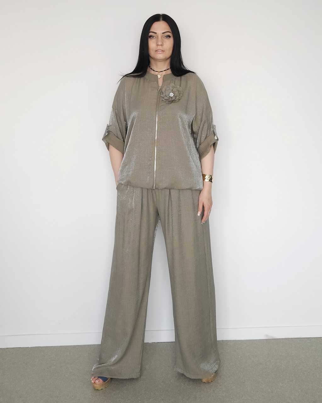 Костюм літній жіночий (кофта та брюки) хакі. XL, XXL, 3XL, фото 1