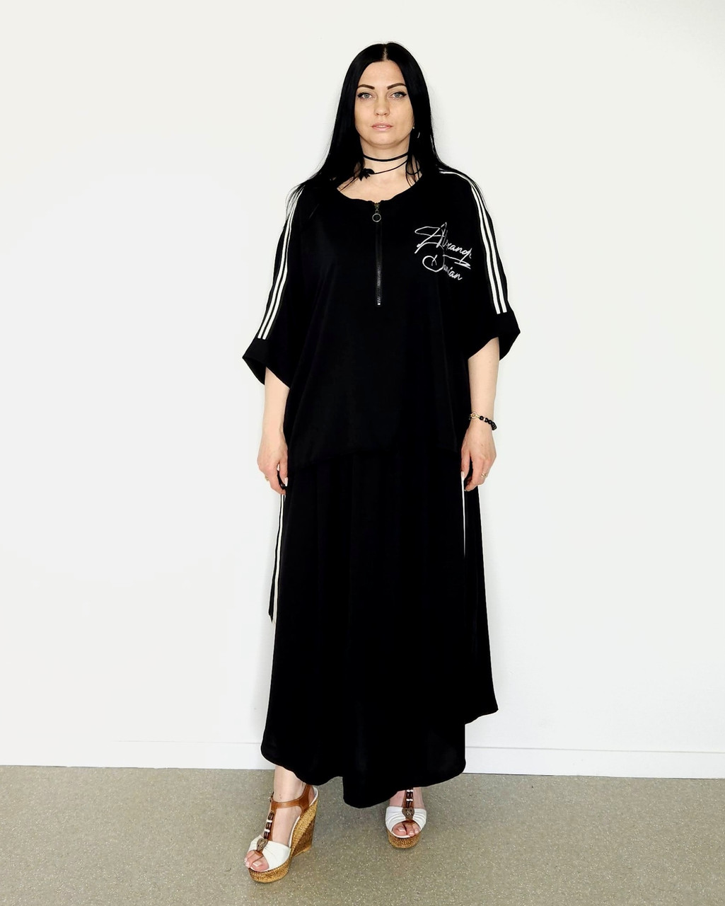 Костюм літній жіночий (блуза та спідниця) чорний. XL, XXL, 3XL, фото 1