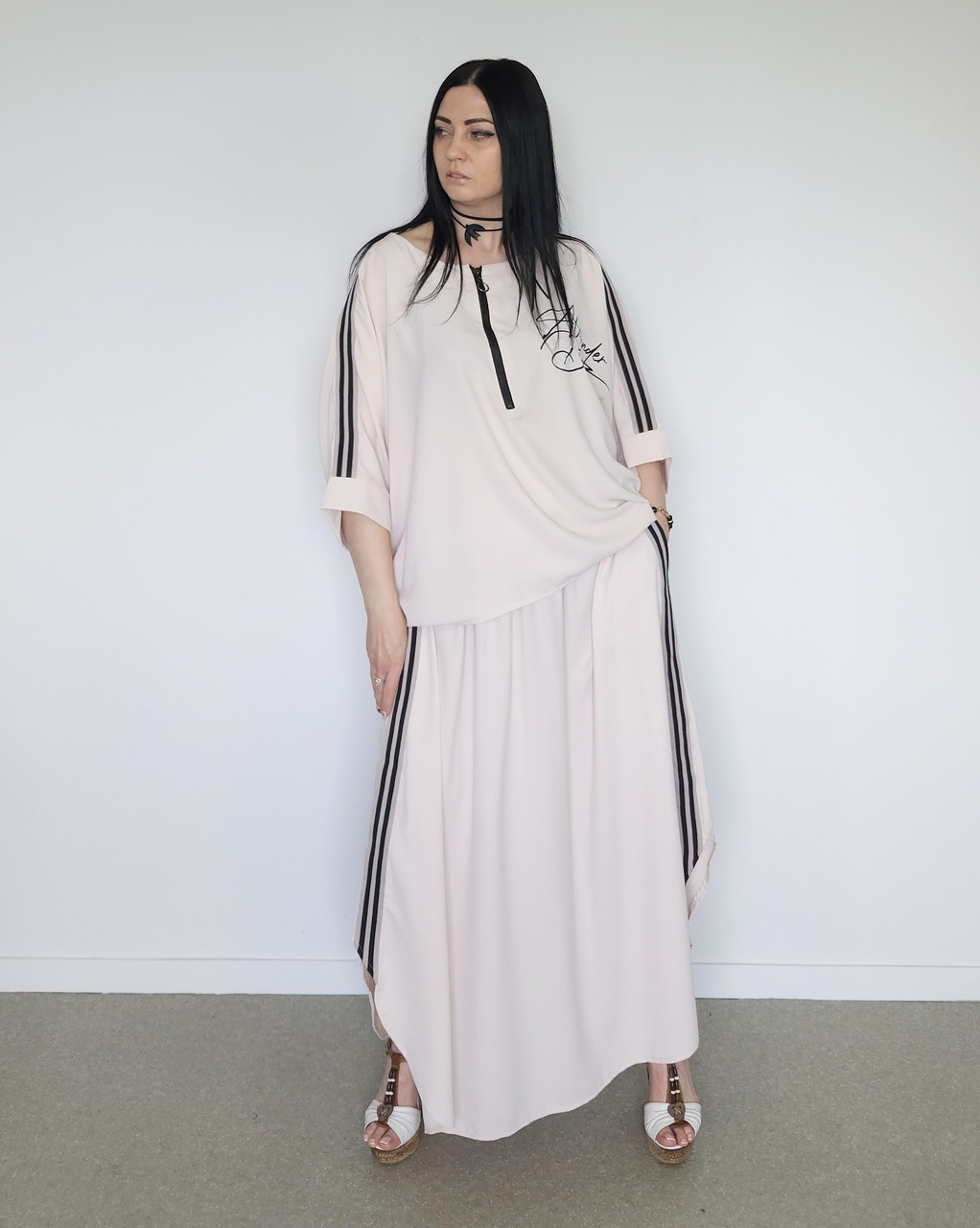 Костюм літній жіночий (блуза та спідниця) світло-бежевий. 3XL, фото 1