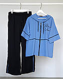 Костюм літній жіночий (кофта та брюки) синій / чорний. XL, XXL, 3XL, фото 2