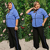 Костюм літній жіночий (кофта та брюки) синій / чорний. XL, XXL, 3XL, фото 3