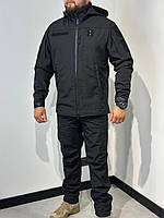 Форма охраны Softshell чёрная на флисе, демисезонный костюм для полиции, патруля и службы безопасности