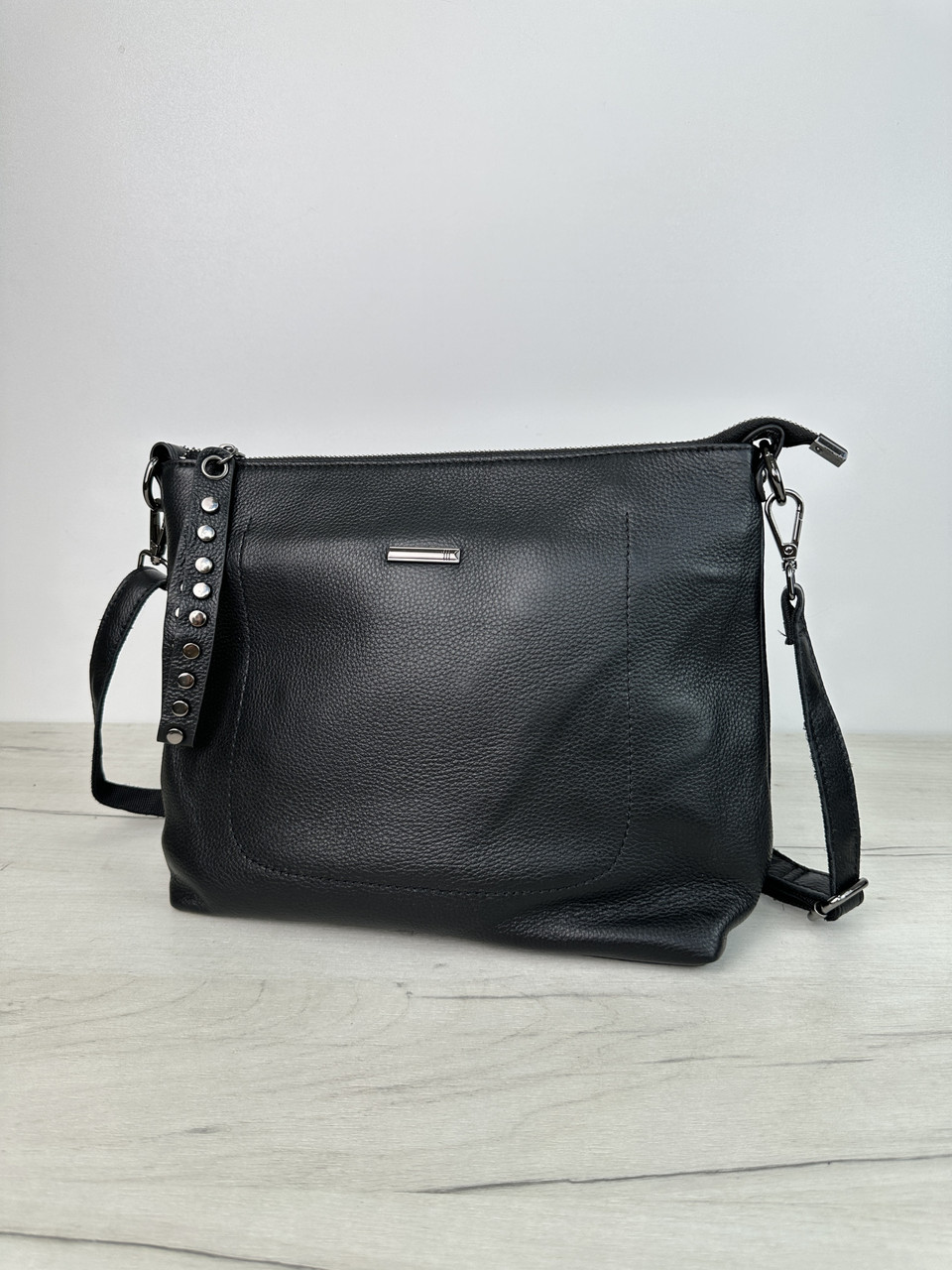 Шкіряна сумка на плече Ланвера-4339 С101 Чорна, фото 1