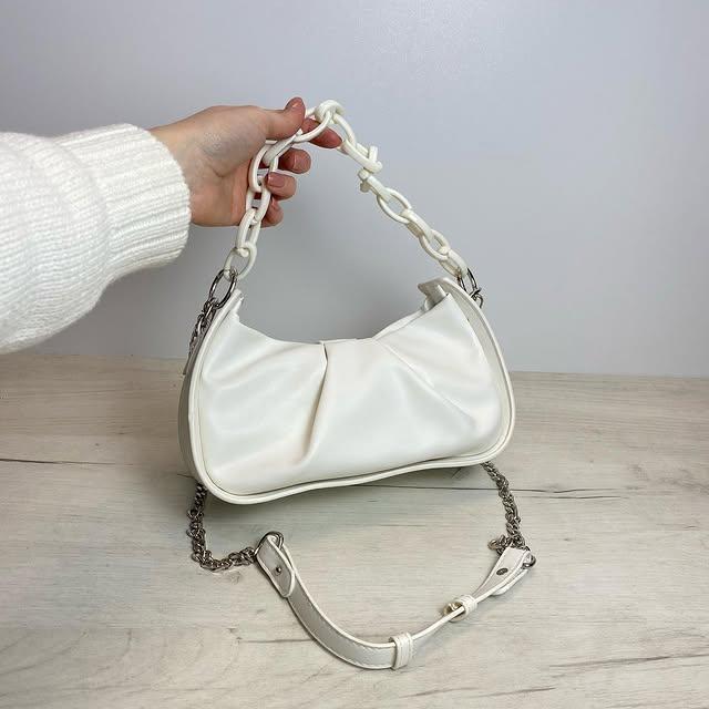Сумка багет із декоративним фарбованим ланцюжком А-1730 Біла, фото 1