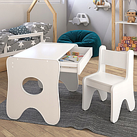 Набір дитячих меблів столик з ящиком та стільчик 70×45×51, стіл та стілець для дітей, білий