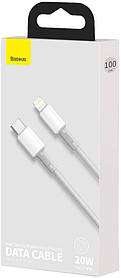 Кабель Baseus High Density Braided PD 20W Type-C / Lightning 1m White (CATLGD-02)