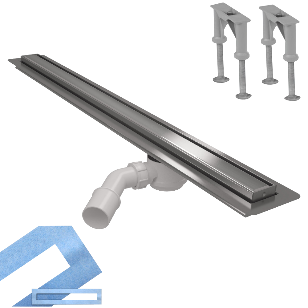 Лінійний трап 800 мм Omega Slim у комплекті з ніжками та ізоляційною мембраною MPCD800-O-B-NT-KPL McAlpine, фото 1