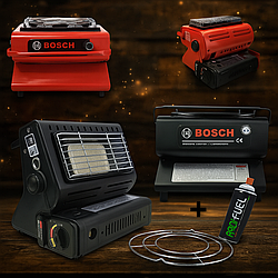 Портативна газова плита + обігрівач BOSCH 2в1 з перехідником для балона, у плівці, без коробки