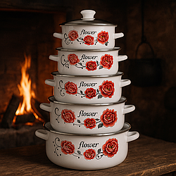 Набір емальованих білих каструль 5 шт.