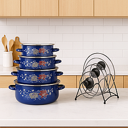 Набір емальованих синіх кастрюль 5 шт.