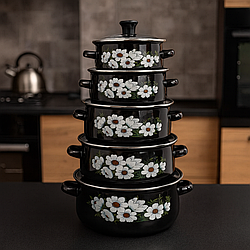 Набір емальованих чорних кастрюль 5 шт.