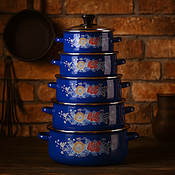 Набір емальованих синіх кастрюль 5 шт.