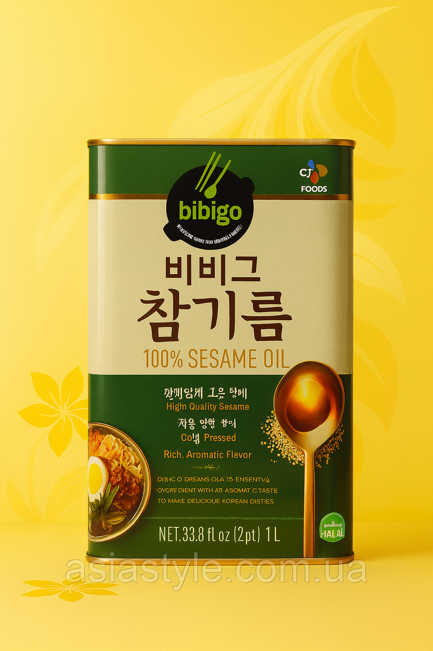 Олія кунжутна, Масло кунжутное, Sesame oil, Bibigo, 1 л, Корея, Ют, фото 1