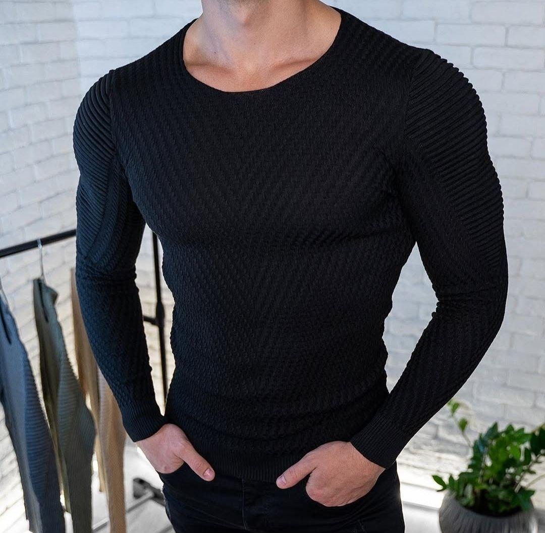 Джемпер чоловічий приталений CROSSGO | Кофта чоловіча приталена в рубчик, фото 1