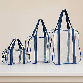 Набір сумок в пологовий будинок прозорі S, M, L міцні органайзери для майбутньої мами для породіллі BST синій