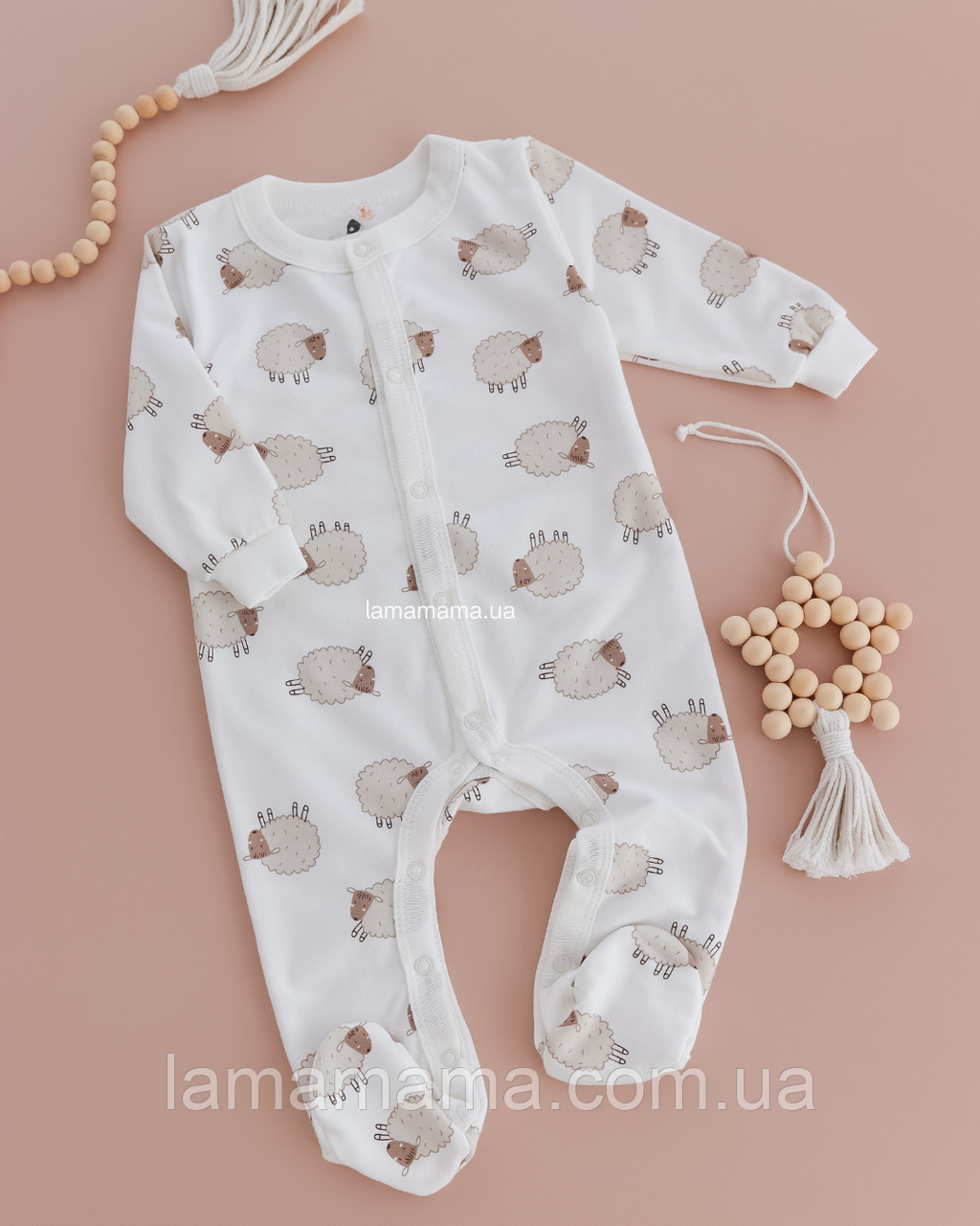 Теплий чоловічок із закритою стопою Пухнасті історії Футер з начісом, молочний з малюнком, фото 1