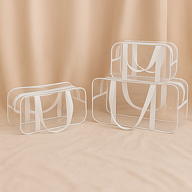 Набір з трьох прозорих сумок у пологовий будинок з посиленим кантом L + XL + XXL ЕкоМама Білий