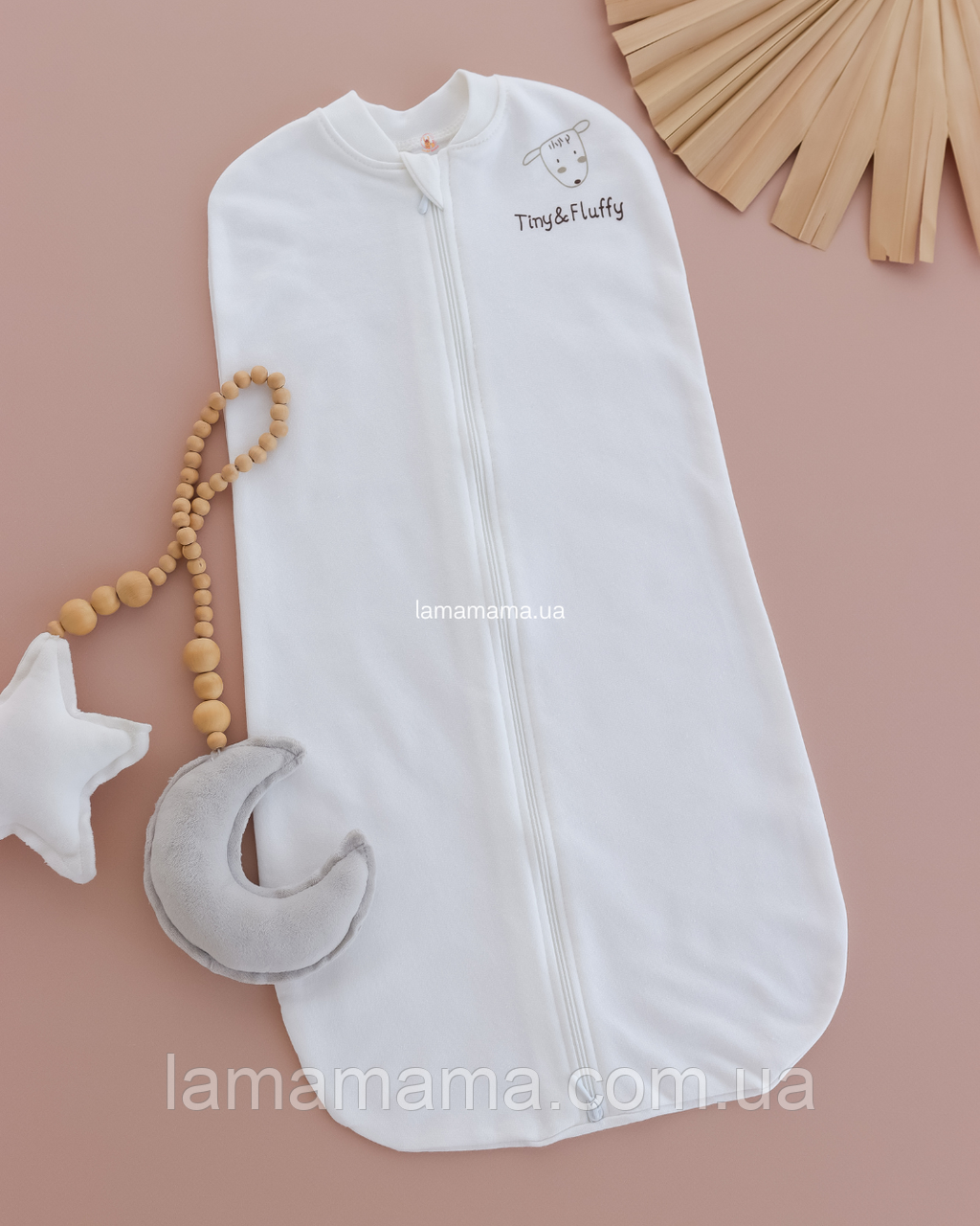 Тепла євро-пелюшка на блискавці 3-6 міс. (62-68 см) Пухнасті історії Футер з начісом, молочний, фото 1