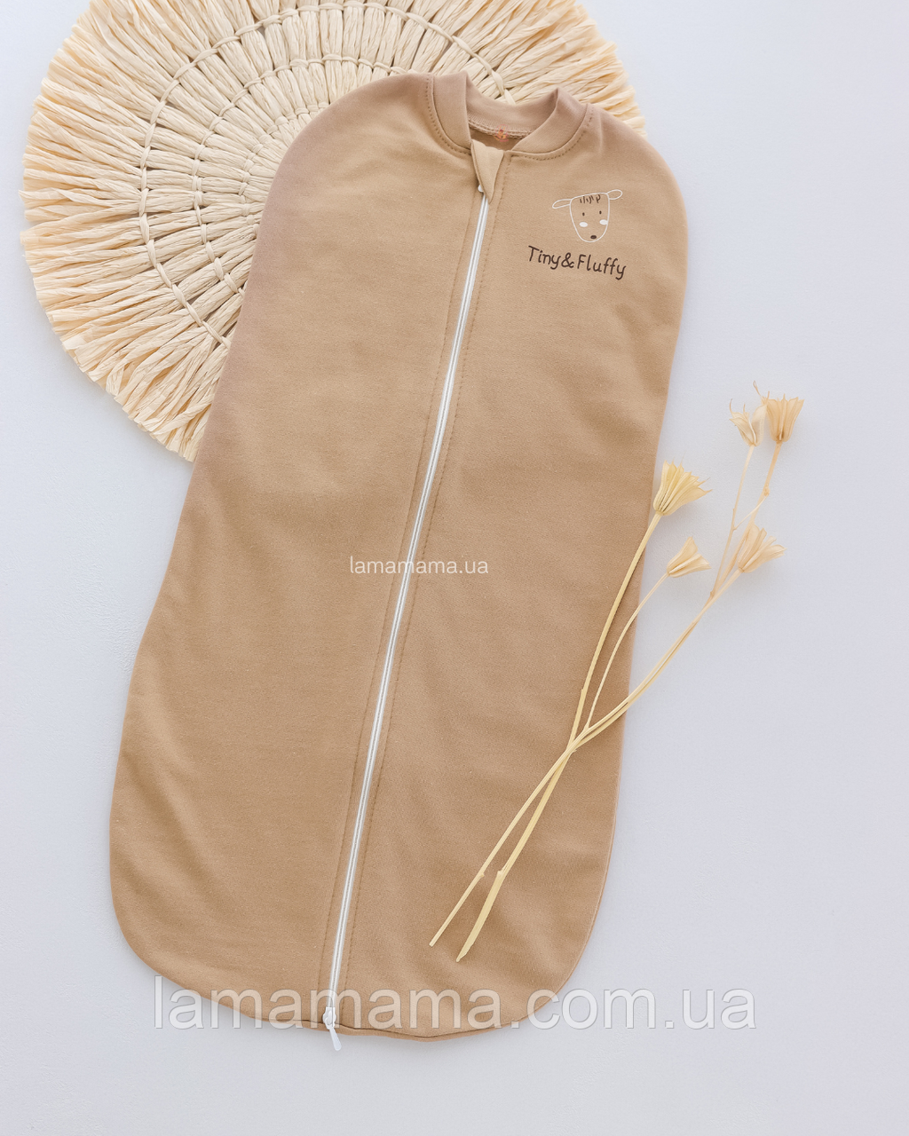 Тепла євро-пелюшка на блискавці 0-3 міс. (56-62 см) Пухнасті історії Футер з начісом, кавовий, фото 1