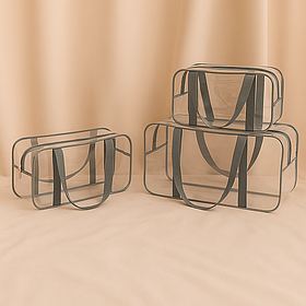 Набір з трьох прозорих сумок у пологовий будинок з посиленим кантом M + XL + XXL ЕкоМама Сірий