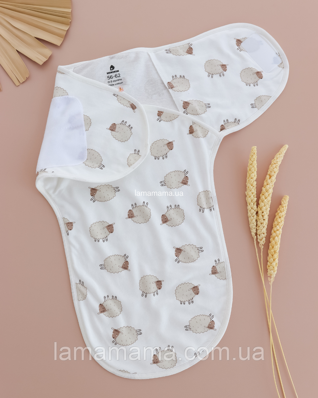 Тепла євро-пелюшка на липучках 0-3 міс. (56-62 см) Пухнасті історії Футер з начісом, молочний з малюнком, фото 1