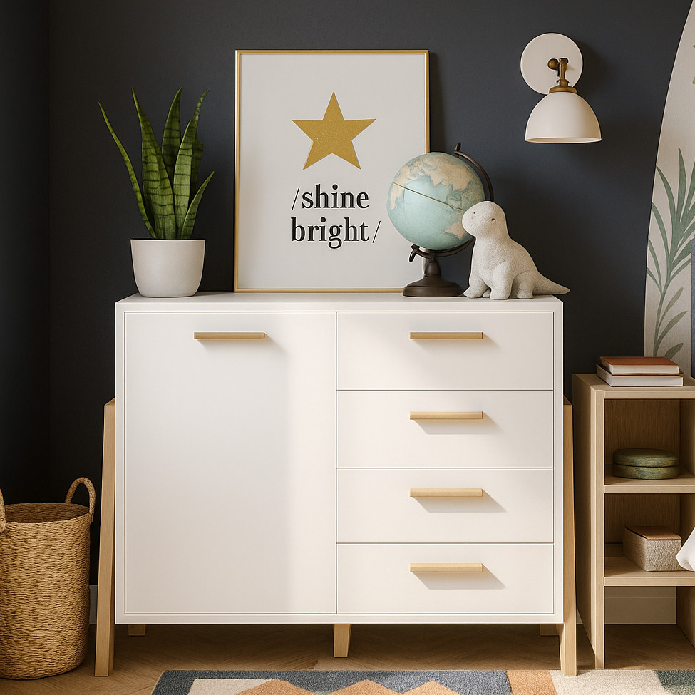 Стильний комод білий 1 метр з дверцятами та шухлядами на ніжках у скандинавському стилі у вітальню Belle VMV Holding, фото 1