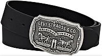 Шкіряний чоловічий ремінь чорний LEVI'S з великою пряжкою, фото 3