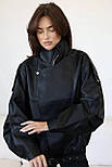 Жіноча чорна куртка косуха зі штучної шкіри з підкладкою — стильна шкіра 2025, S, M, L, фото 2