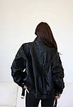 Жіноча чорна куртка косуха зі штучної шкіри з підкладкою — стильна шкіра 2025, S, M, L, фото 3