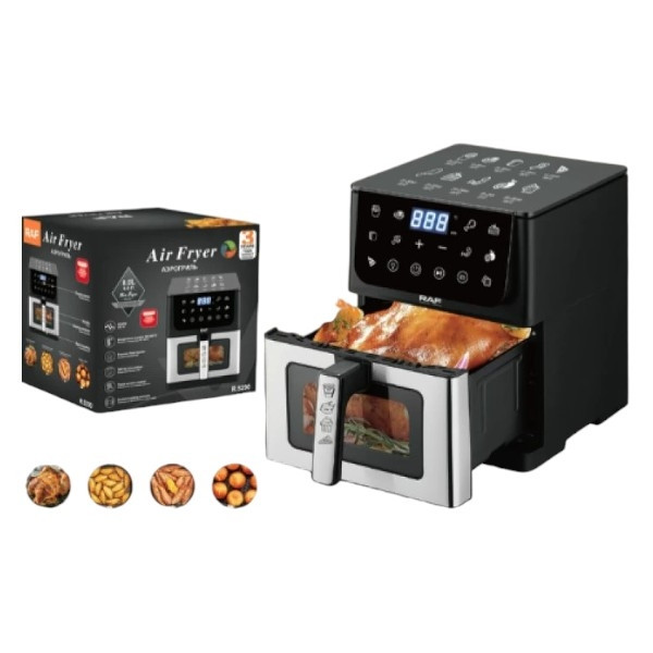 Аерогриль з одним контейнером 8л 1800Вт Air Fryer R.5290 Чорний, фото 1