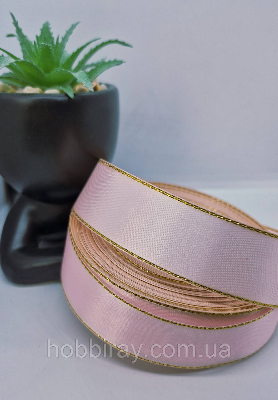 Атласна стрічка з люриксом. 2,5см. Ціна за 1м. Колір рожевий., фото 1