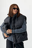 Жіноча чорна тепла подовжена жилетка, фото 2