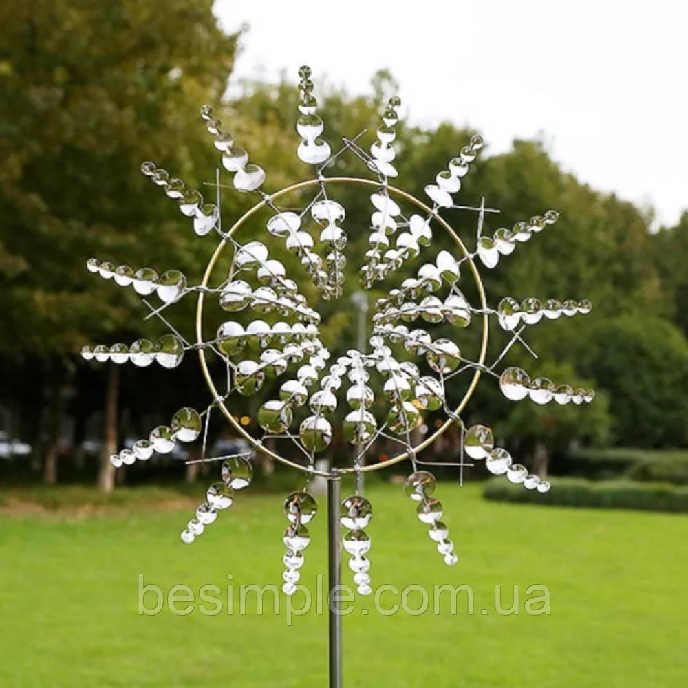 Декоративна вітряна скульптура у вигляді вітряка, 30см / Садовий декор / Садова вертушка, що обертається, фото 1