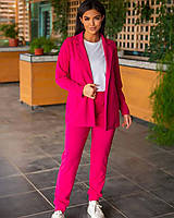 Женский демисезонный костюм из креп дайвинга двубортный пиджак и штаны на резинке размеры 50-60