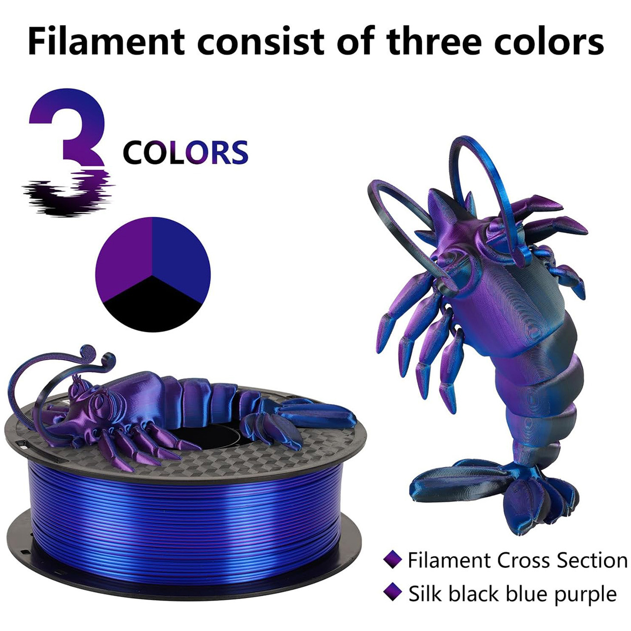 Пластик филамент KINGROON Silk PLA Black Blue Purple (NS026)