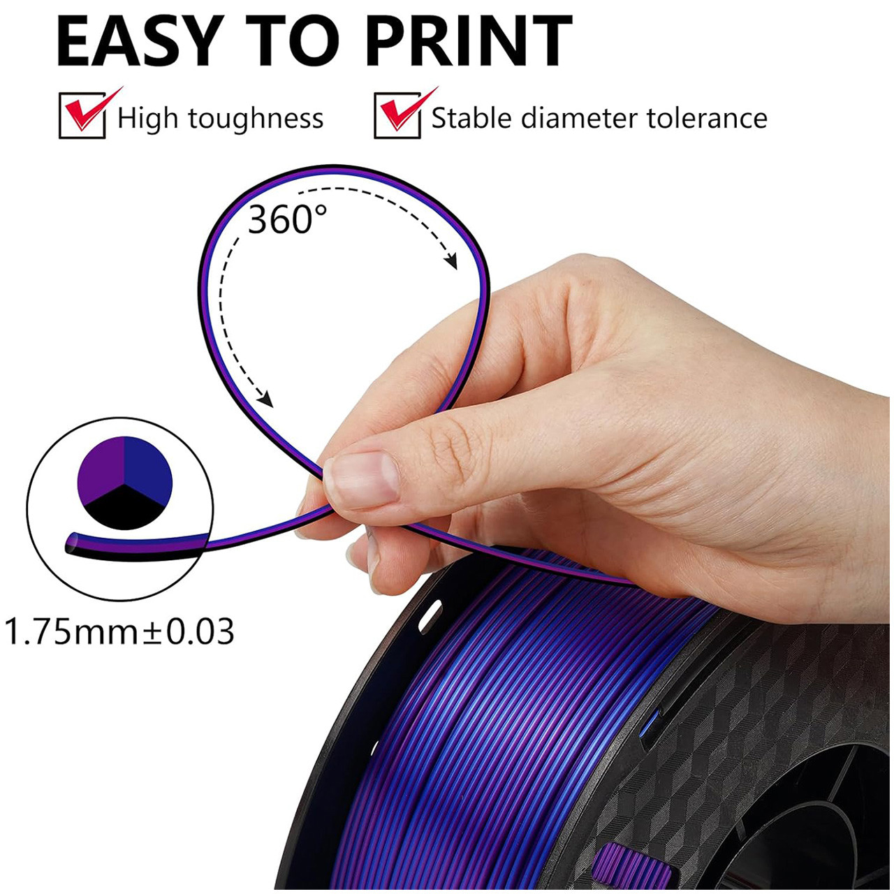 Пластик филамент KINGROON PLA Silk Black Blue Purple (NSC026)