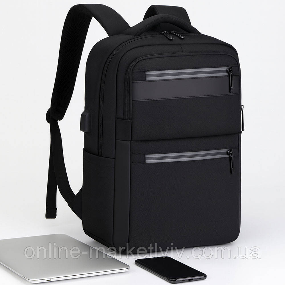 Рюкзак для ноутбука з USB, 16", 42x28x16 см, BAG BG-40, Чорний / Міський рюкзак для студента / Чоловічий рюкзак, фото 1