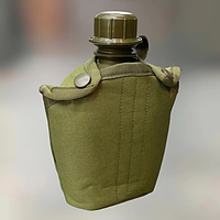 Фляжка походная Attack 0,8 л из качественного пластика с армейским чехлом на ремень олива, легкая и надёжная для жаркой погоды