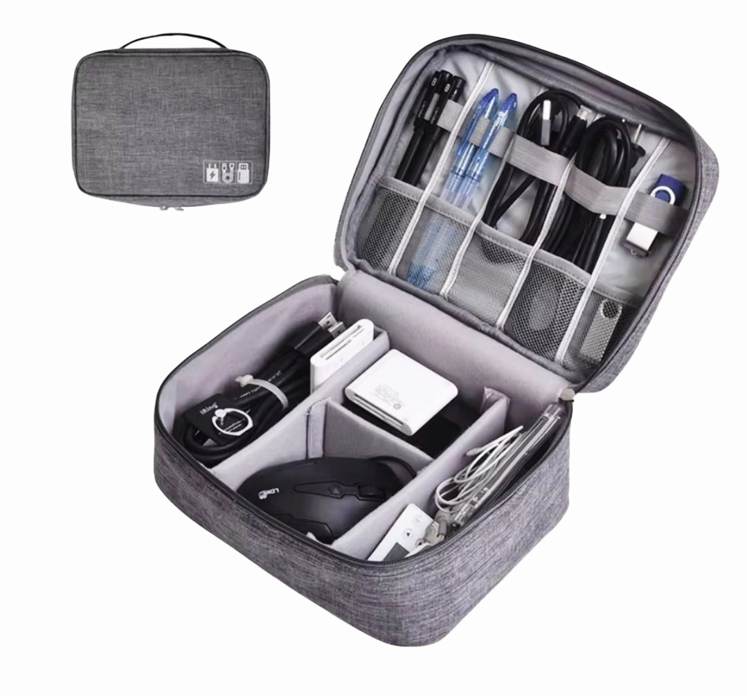 Органайзер для проводів та аксесуарів, сумка для зберігання зарядних пристроїв та кабелів, дорожній кейс 24х10×18, фото 1