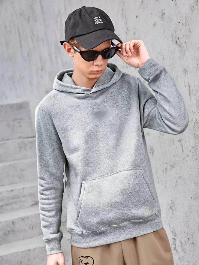 Толстовка чоловіча худі з логотипом для хлопчика сірий, фото 1